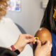 a woman is vaccinated